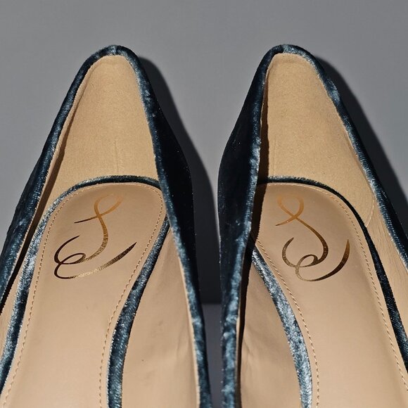 Sam Edelman Hazel Heel Pump Pointed Toe Stiletto Teal Velvet Size 8 NEW - Picture 7 of 14